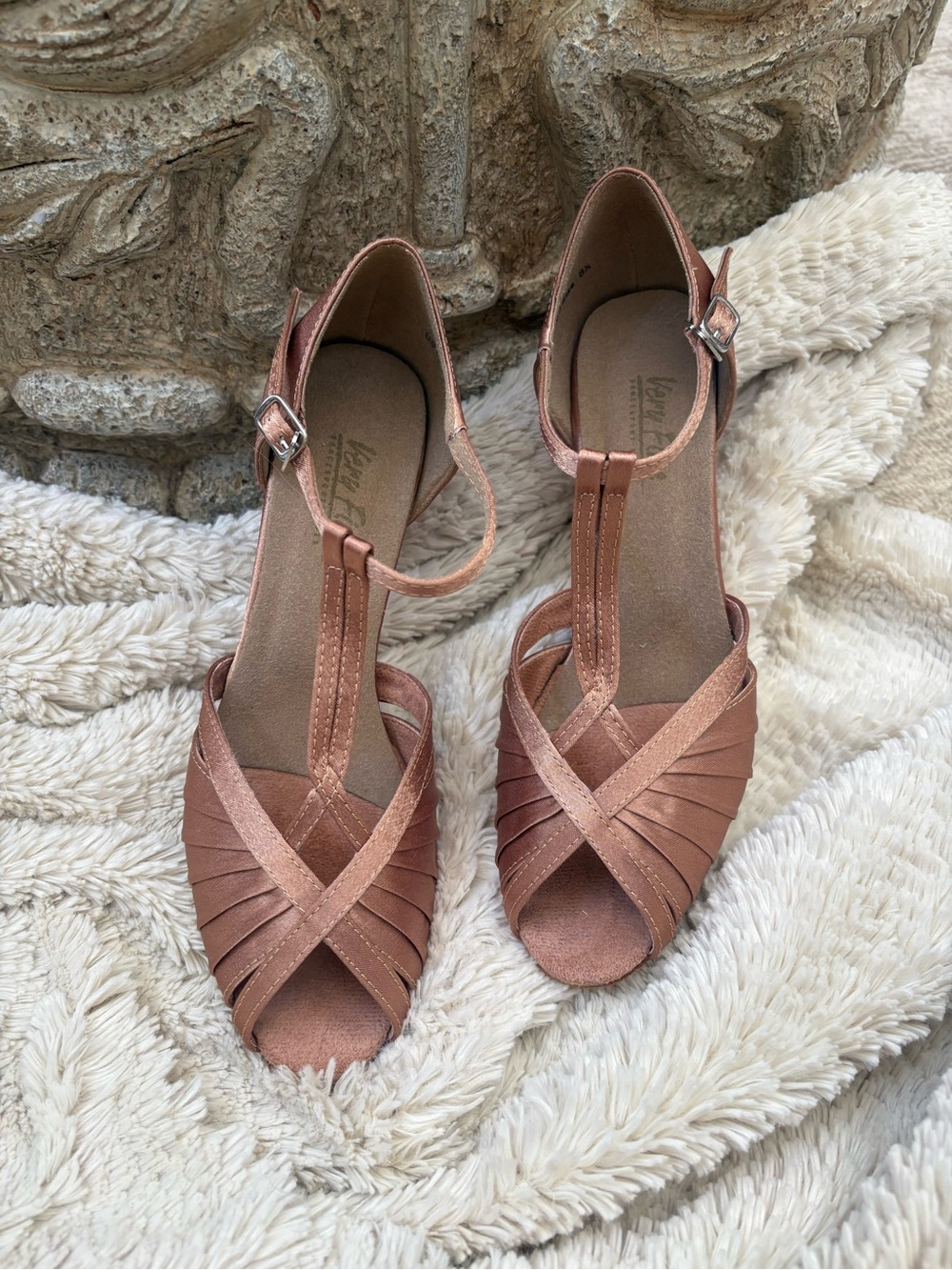 Very Fine Women's Brown Satin T-Strap Dance Sandals Ballroom